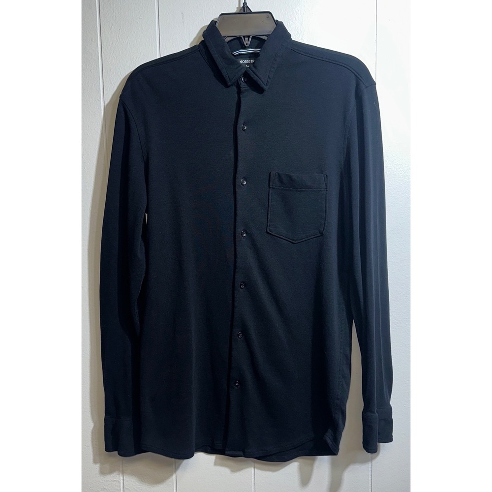 Nordstrom Mens Trim Fit Long Sleeve Button Down Shirt Black 100%‎ Cotton Small